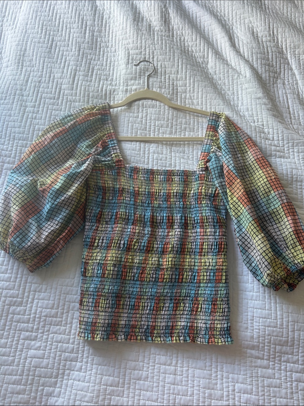 Ganni Shirred Smocked Top
